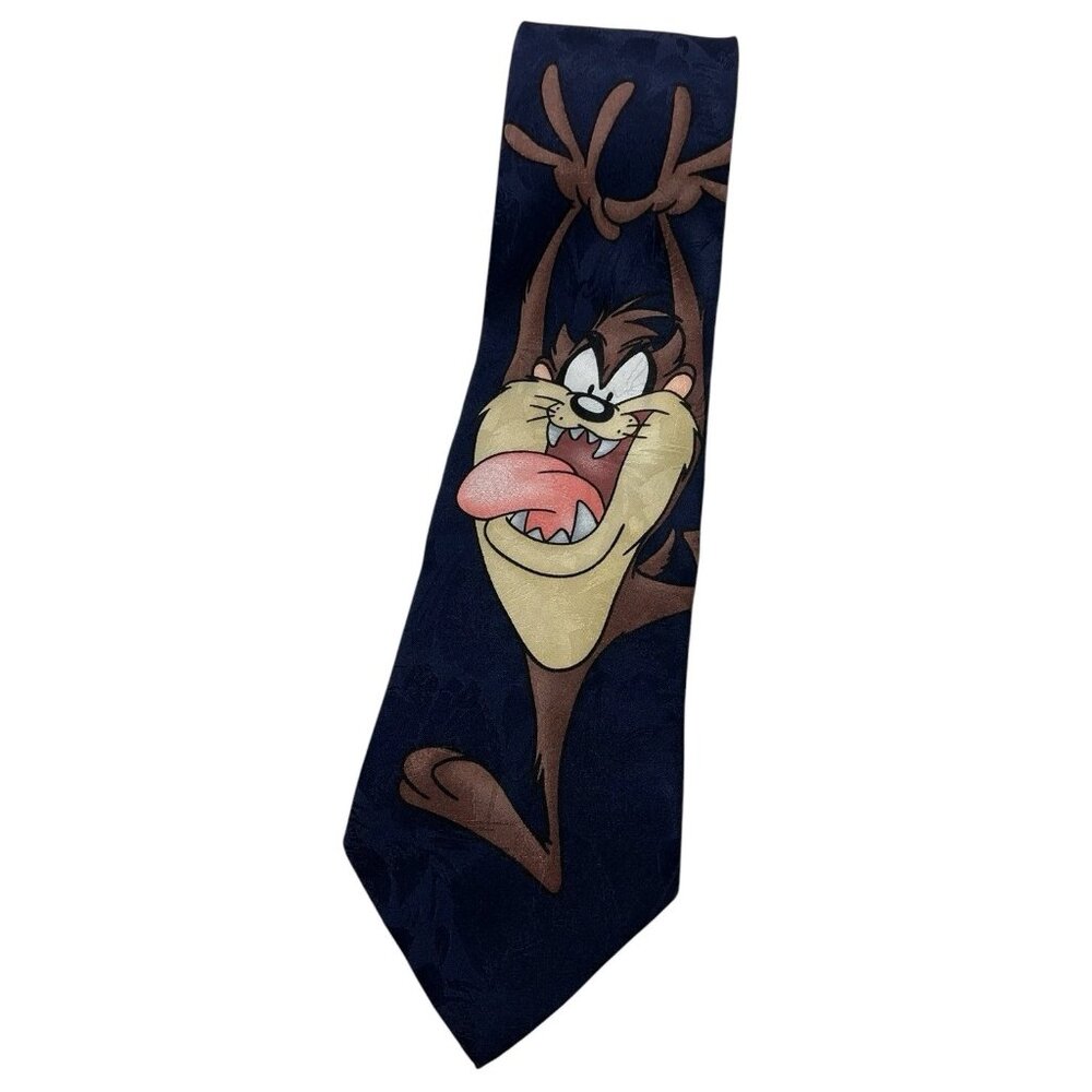 TIE RACK LOONEY TUNES Men's 100% Silk Necktie LUXURY Tie Navy TAZ W:4" EUC